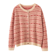 2025年秋季新款巴蒂女士提花圆领长袖开衫，女装羊绒衫，窄众羊绒