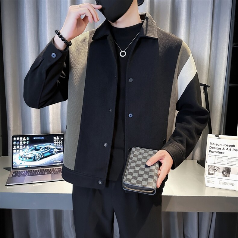 2025秋冬季社会小伙痞帅男毛呢拼接夹克外套JK28P125控168,男装夹克,电商B276A