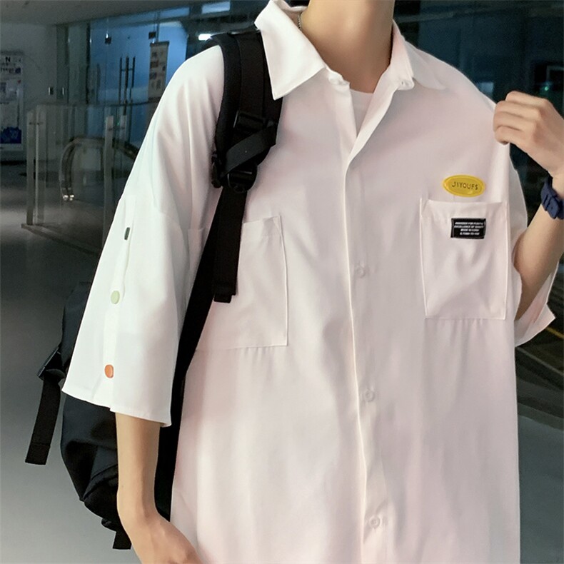 夏季衬衫男短袖潮牌ins痞帅排扣衬衣夏季薄宽松1008-1-CS009-P28,男装衬衫,星座1008-1