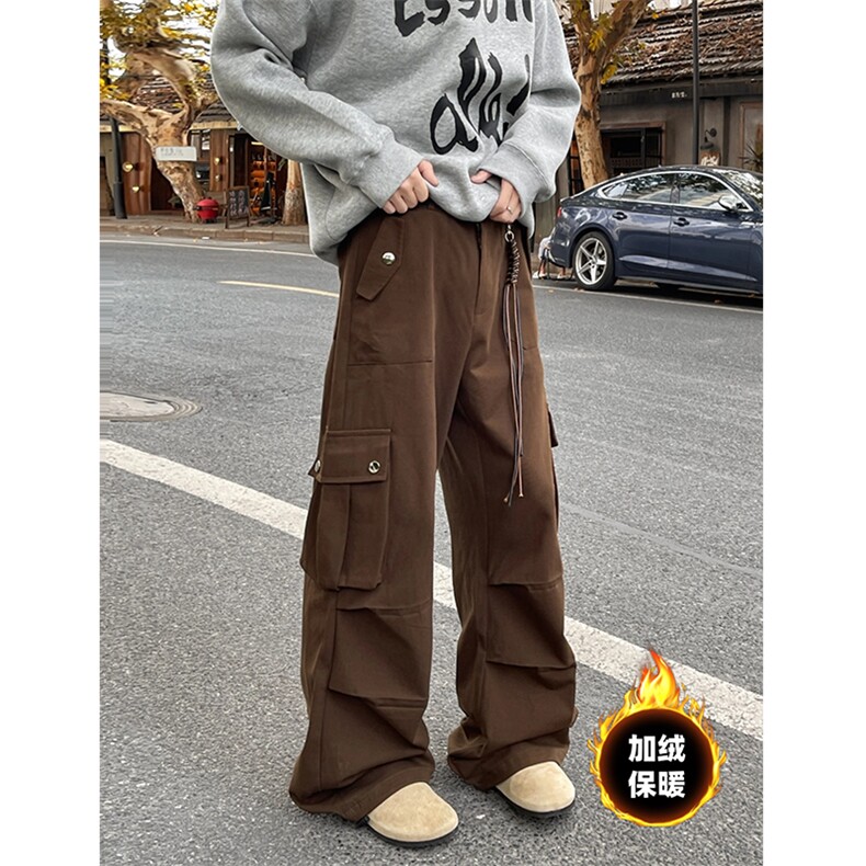 K828-特P55 加绒特P65 水洗棉布男休闲口袋工装裤宽松直筒拖地裤图片
