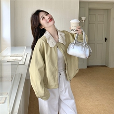 26春大量现货主推皮衣外套短蕾丝花边翻领2B114-2190-P175-K265，女装皮衣，网红馆