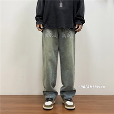 k791-p55-控78拉链黄泥牛仔在高阶宽松大码牛仔裤cityboy，男装牛仔裤，星座116