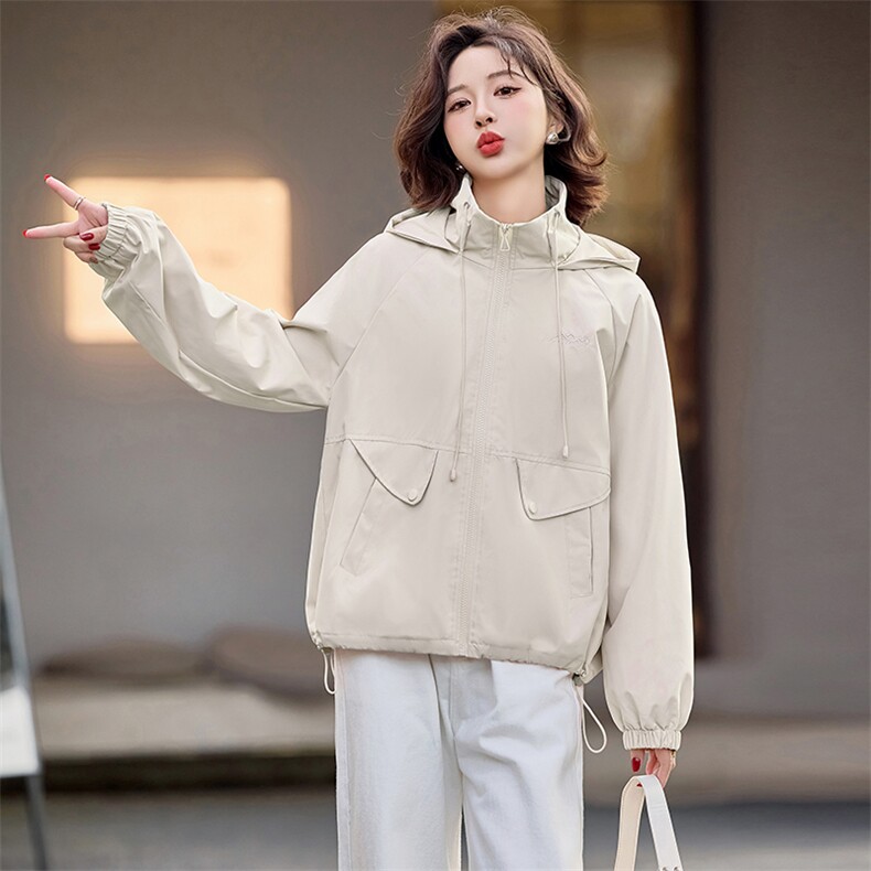 休闲宽松连帽短款外套女2025春秋新款小个子洋气减龄粉色夹克上衣,女装短外套,韩蔻秀