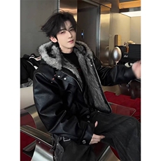 网图美潮PU皮机车服红铆钉座山雕棉服外套W1888/特P148，男装棉衣，电商B350