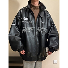 2026春季新款印花美式PU皮夹克潮牌机车宽松外套ins男D241P108，男装夹克，电商A335-1（原A458）