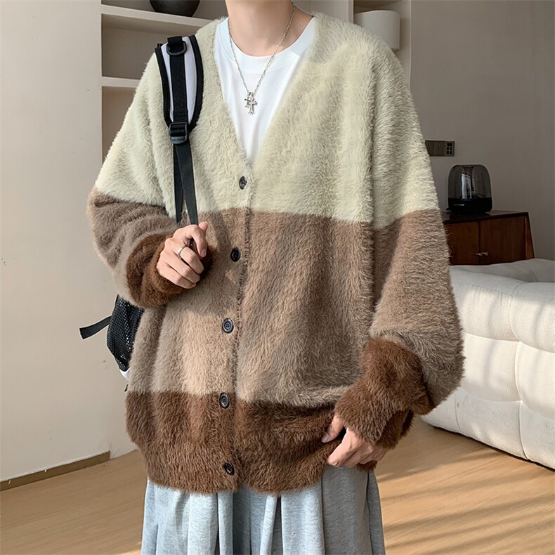 宽松拼色针织纽扣毛衣开衫外套毛衣A367MK17P70控98,男装针织衫/毛衣,电商A367