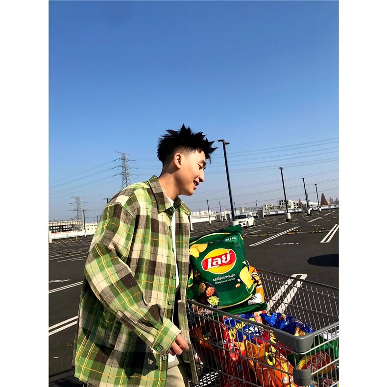 网络图 棉麻格子衬衫外套男女设计感小众防晒衬衣长袖上衣夏季图片