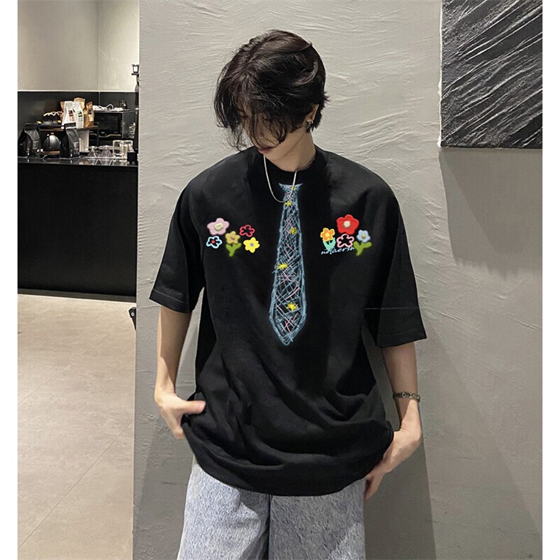 万针全刺绣解构设计260克重磅双纱纯棉高品质美式高街短袖T恤特35,男装T恤,电商A486