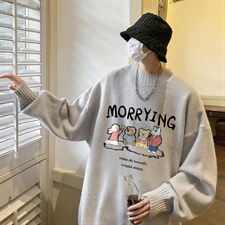 圆领毛衣男生秋冬季加厚日系慵懒复古软糯宽松大码情侣内搭针织衫，男装针织衫/毛衣，电商B371