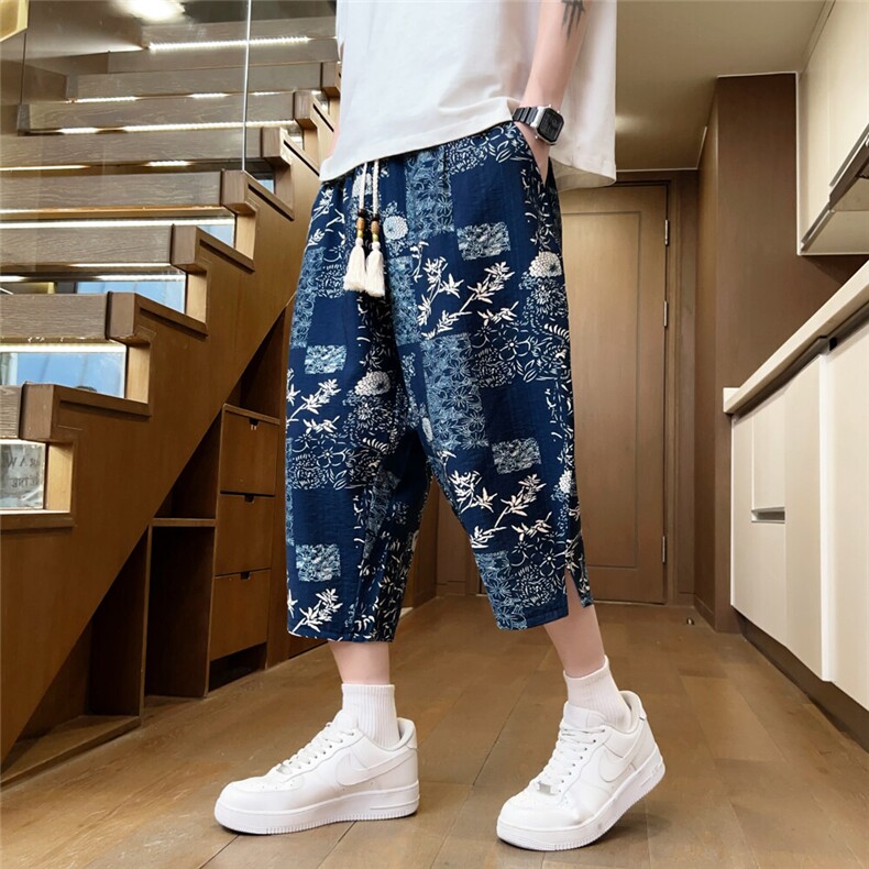 夏季冰丝印花风七分裤男士中裤水墨休闲裤潮流A266-KZ772-P50图片