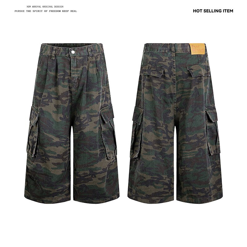 迷彩工装牛仔裤男新款美式高街痞帅宽松直筒阔腿7分裤TD3129P50,男装牛仔裤,星座1013-1
