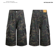 迷彩工装牛仔裤男新款美式高街痞帅宽松直筒阔腿7分裤TD3129P50，男装牛仔裤，星座1013-1