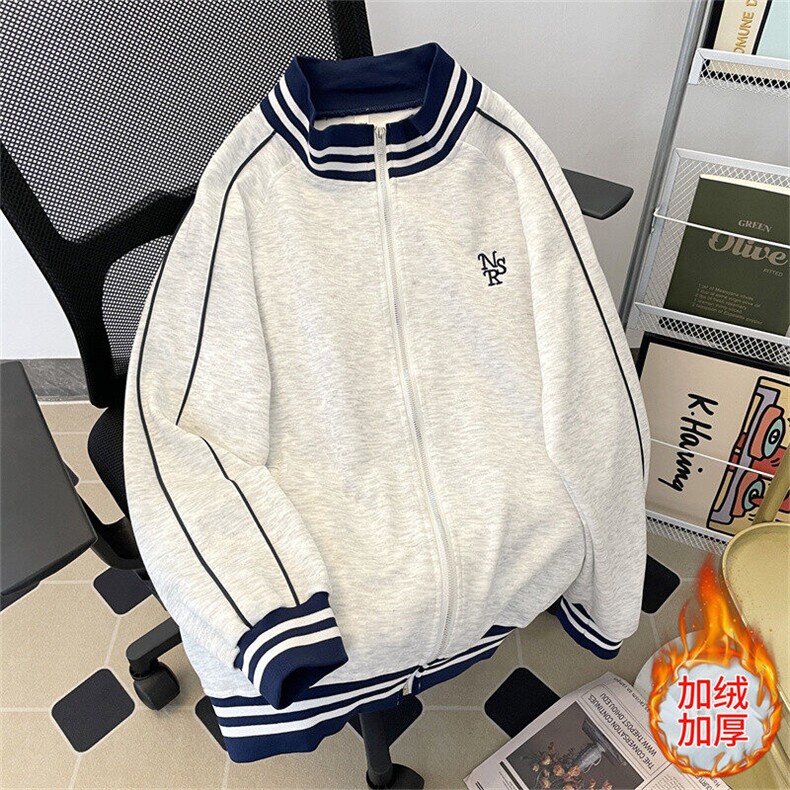 加绒加厚冬款男立领卫衣三条杠字母刺绣拼色夹克外套WY041P55,男装卫衣,星座1013-1