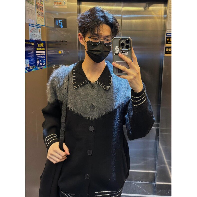 网络图现货撞色拼接针织开衫外套休闲宽松毛衣上衣RY39-P80,男装针织衫/毛衣,星座1005-4