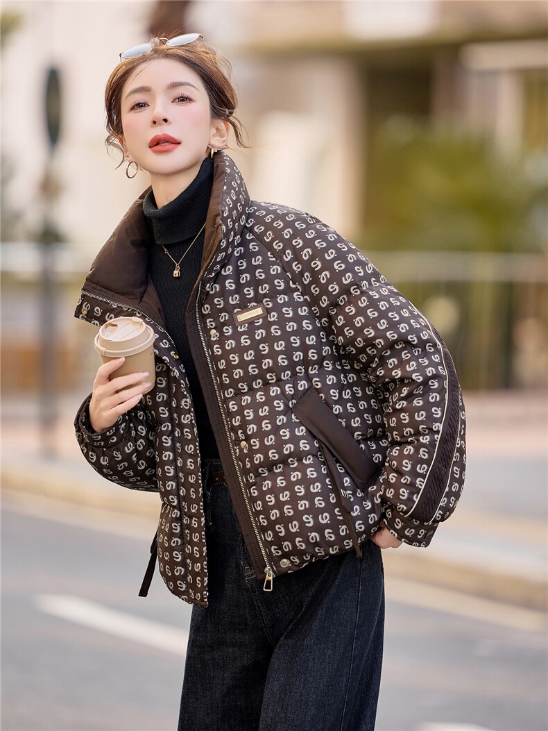 时尚设计感印花短款羽绒服女2025冬季新款白鸭绒加厚保暖防寒,女装羽绒服,余墨