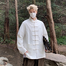 春秋季风棉麻长袖上衣男士衬衫盘扣复古打底衫，男装T恤，星座1206-2（原A206-2）