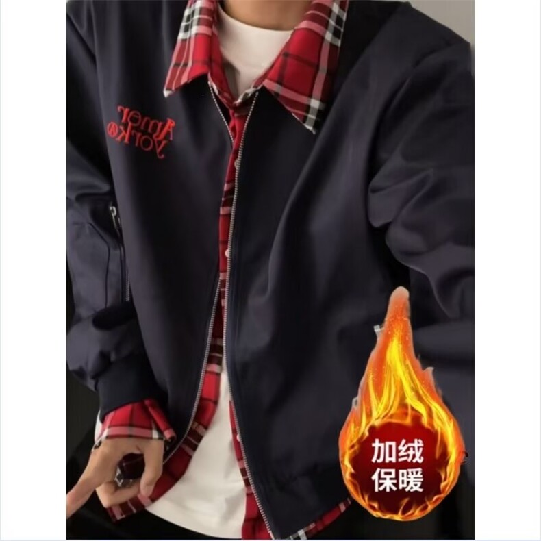 潮复古格子假两件设计感棒球服外套翻领外穿宽松型常规款W211,男装夹克,星座1116A（原606A-3）