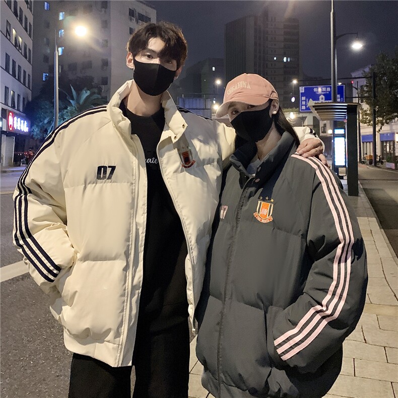 情侣冬装港风织带棉服刺绣logo棉衣休闲加厚外套女G1105P118,男装棉衣,电商A339