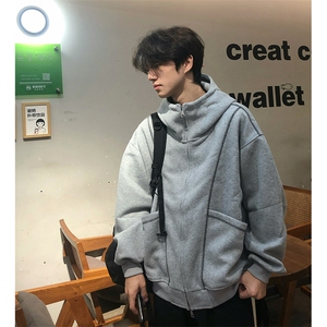 抖音得物高品质秋冬美式高街重磅结构辑明线纹理连帽卫衣外套W111图片