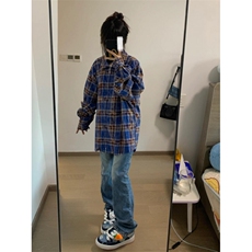 【有货】毛边破坏格子衬衫男长袖高级感拉链衬衣外套2503HH-特P45，男装衬衫，星座1007（原301D）