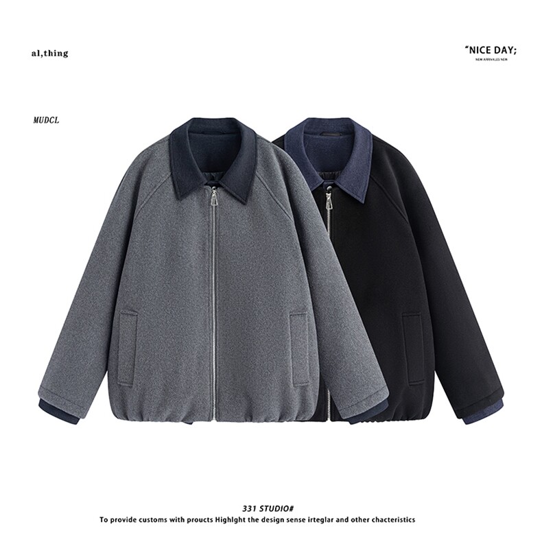 平铺~新标90白鸭绒冬季美式假两件毛呢羽绒服E122/P228,男装羽绒服,电商B331