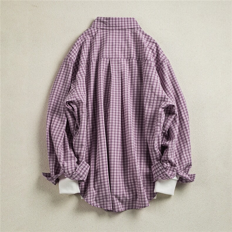 B413-1-DX6138韩版复古格纹长袖衬衫男女宽松高级时尚百搭上衣服,男装衬衫,电商B413-1