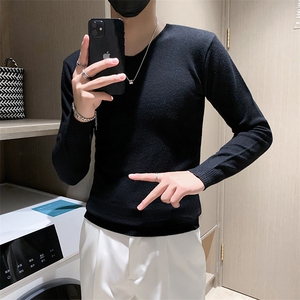 店主风秋冬新款V领套头长袖针织毛衣小伙打底衫301A-1/M55/P45图片