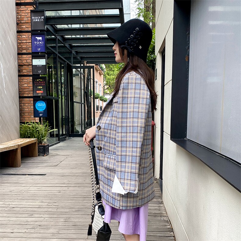现货2021春秋装新款休闲韩版格子西装166-XZ03,女装西装,茜茜公主