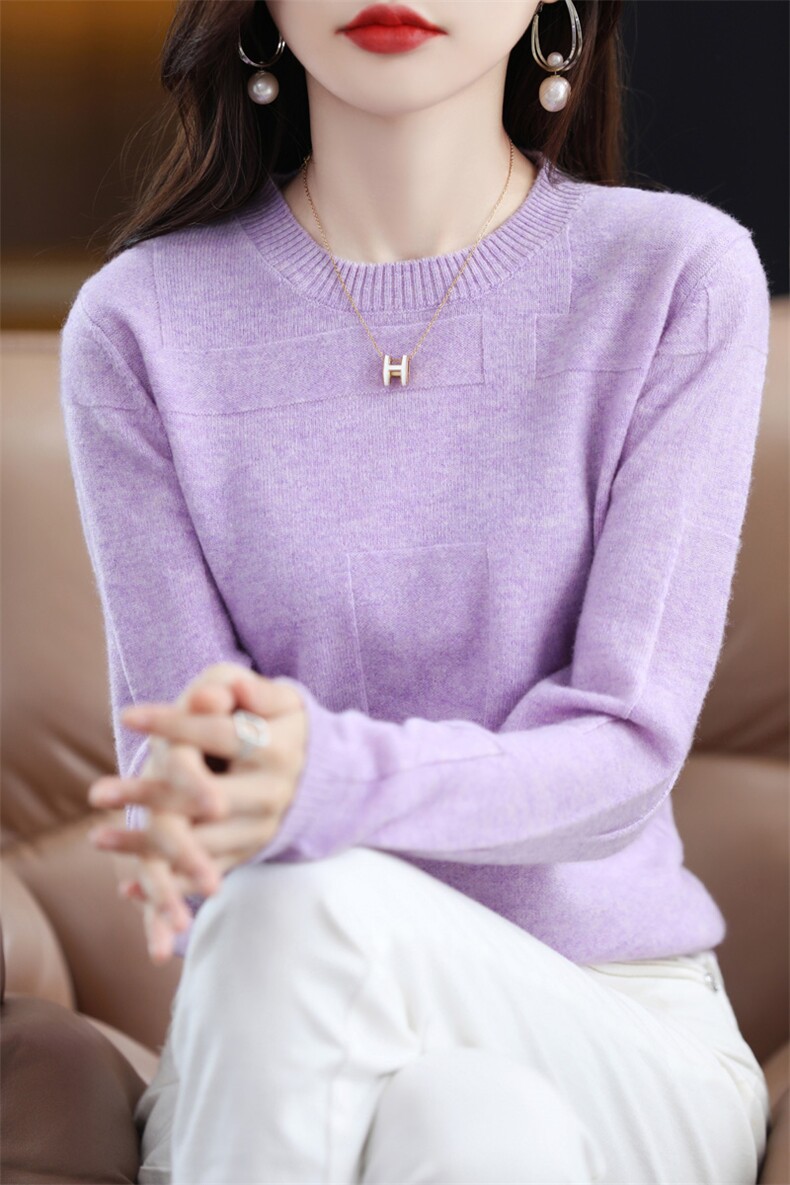 女士秋冬羊毛衫简约休闲舒适显瘦圆领羊毛衫,女装羊毛衫,贝恒羊绒