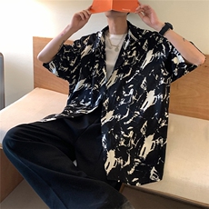美式暗黑高街夏季冰丝扎染短袖衬衫男2024新款夏装衬衣港风潮流，男装衬衫，电商C306-1