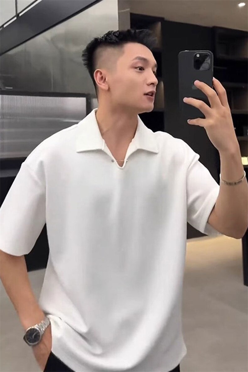 小众别针白色polo衫短袖设计感潮牌t恤TX116特P32,男装T恤,星座908-1