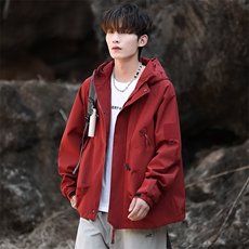 连帽防水冲锋衣情侣款夹克秋季户外外套潮款宽松A266-JK8013-P45，男装夹克，电商A266