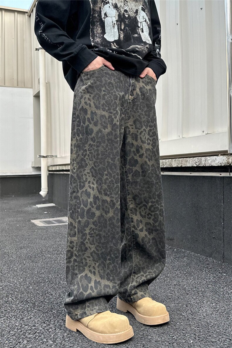 2025春季新款外景大码高街豹纹牛仔裤M-5XGK24723-P50,男装牛仔裤,电商A022