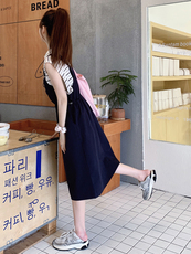 日系减龄学院风背带连衣裙女2025夏季新款韩版收腰显瘦盐系长裙子，女装连衣裙，浙宝192（原082）