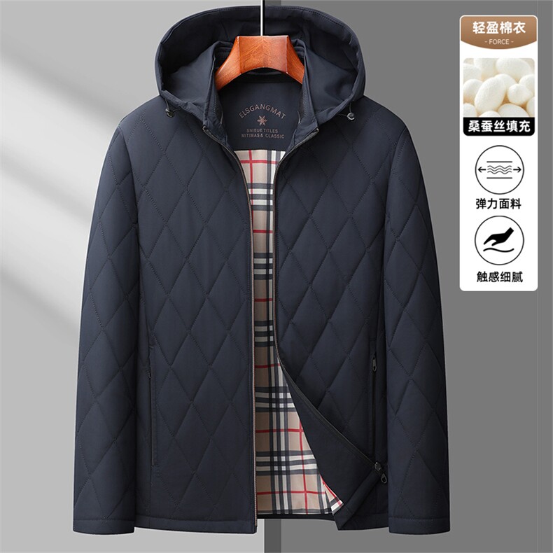 秋冬款休闲可脱卸帽棉服简约保暖加厚夹克衫爸爸装棉袄外套,男装夹克,钱塘6003（原4033）