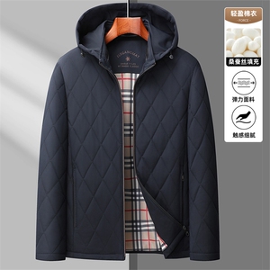 秋冬款休闲可脱卸帽棉服简约保暖加厚夹克衫爸爸装棉袄外套图片