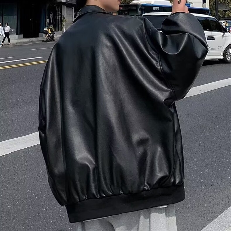 皮衣男秋季新款pu皮夹克翻领宽松复古机车派克服男士休闲防风外套,男装夹克,星座715-4