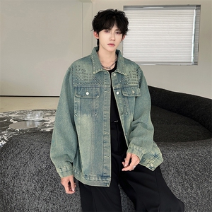春秋美式复古牛仔外套男重工铆钉做旧慵懒休闲夹克JK08644-P73图片