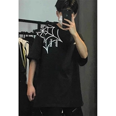 中性风重磅纯棉蜘蛛短袖男女同款黑色T恤复古宽松设计感T5037，男装T恤，星座1116A（原606A-3）
