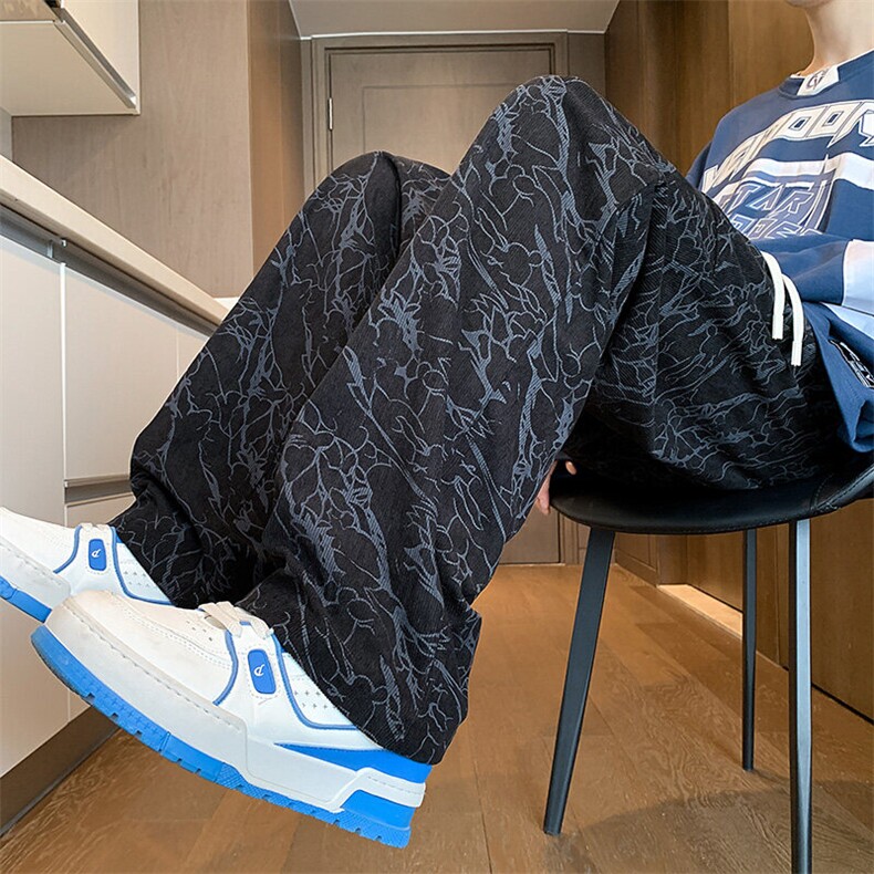 K9092/P45春装新款灯芯绒扎染宽松直筒裤潮阔腿裤休闲裤男，男装休闲裤，电商A141