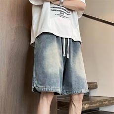 牛仔短裤男夏季渐变高街潮流水洗直筒裤子大码KD228P40，男装牛仔裤，星座1116-2