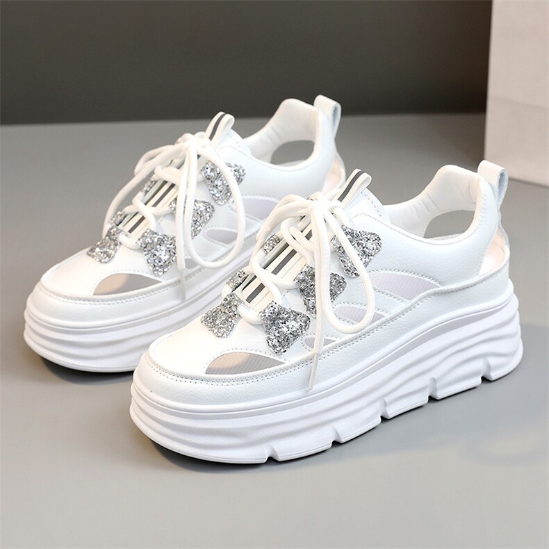 新款透气女鞋2024夏季潮镂空厚底内增高休闲鞋时尚女鞋学生，女鞋凉鞋，星座1407-3