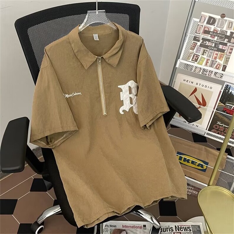 美式复古雅痞拉链短袖衬衫新款潮X9P26,男装衬衫,星座1116-2