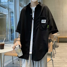 翻领短袖衬衫男夏季港风日系潮流宽松休闲五分袖衬衣外套K15/P35，男装T恤，星座506