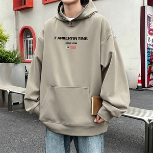 W966-P63 M-6XL秋季美式重磅酷丝棉加绒套头连帽拉链卫衣图片
