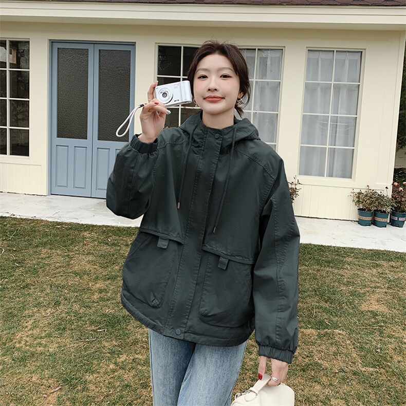 宽松型2025年秋季常规日韩休闲长袖拉链棉类混纺棉休闲百搭,女装风衣,秋牧寒烟