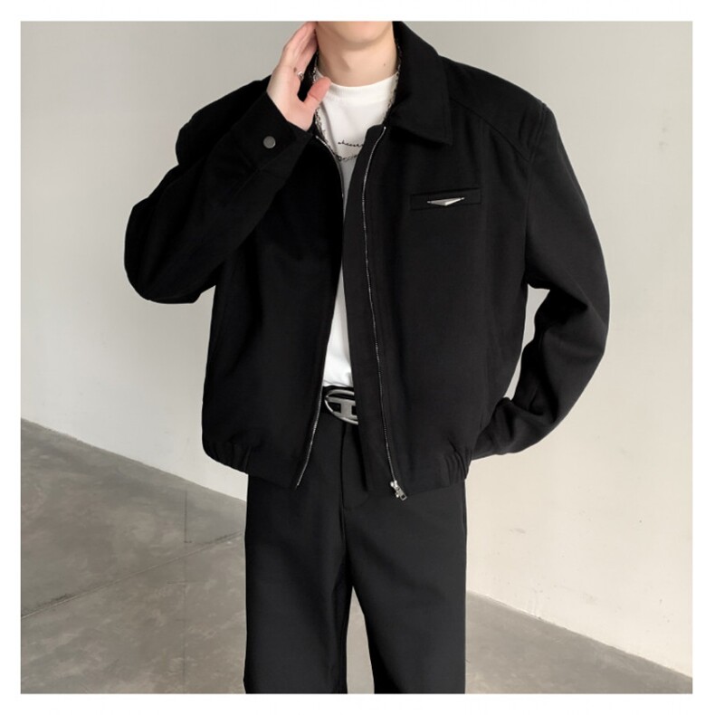 W10319-P68网图现货高级感短款夹克复古金属垫肩廓形拉链外套,男装夹克,星座1608