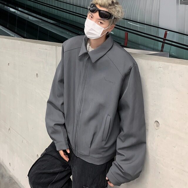 美式复古垫肩西装夹克男潮流小众设计高级感休闲拉链短款外套,男装夹克,星座601-1