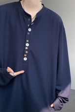 8XL-M慵懒肌理感华夫格廓形云母贝纽扣长袖T恤打底长袖CX3006P48，男装T恤，电商D206-1