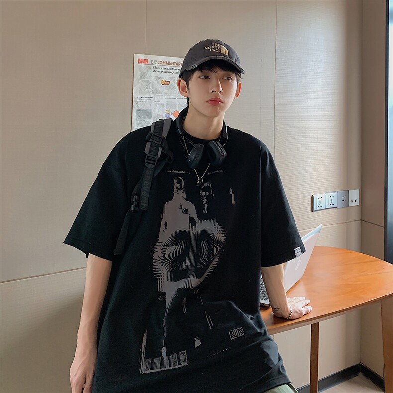 2025夏季新款抽象图案印花潮流街头休闲男短袖T恤T689/P35控48,男装T恤,电商A148
